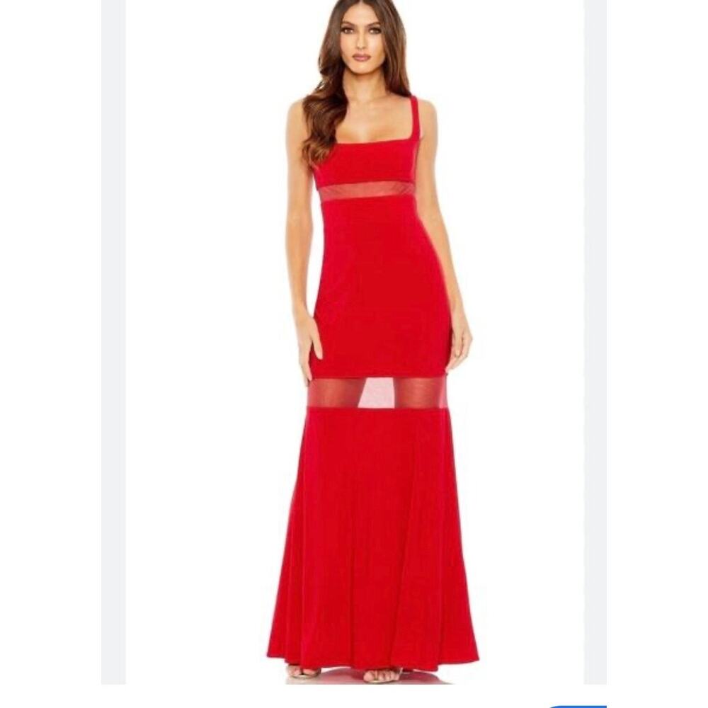 Ieena for MacDuggal-size 4-sheer mesh panel detail column gown red‎ NWT